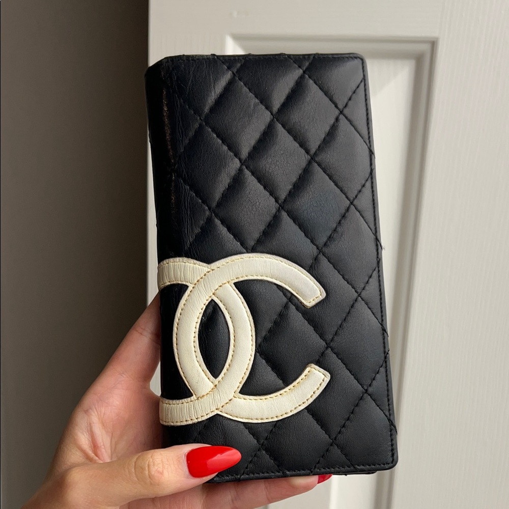CHANEL Black Quilted Phone Case with Cream Logo